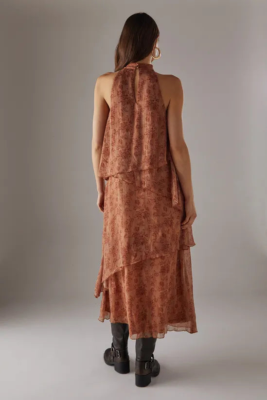 Chiffon Halter Ruffle Layer Maxi Dress